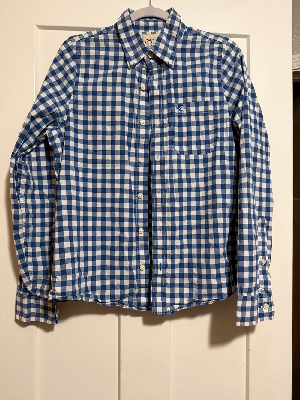 Hollister Blue and White Gingham Button-Down Shirt